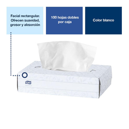 Tork Pañuelos Faciales Desechables Institucionales Sin Fragancia – Pañuelos para Consultorio Oficina y Recepción, 30 Cajas x 100 Pañuelos (3,000 Piezas) – Color Blanco
