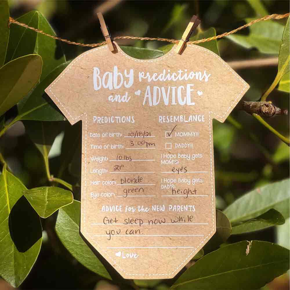 Kate Aspen - Tarjetas de consejos para baby shower – 50 unidades en forma de overol para niñas o niños, decoración neutra de género, decoración de mesa, actividad y recuerdo para nuevos padres