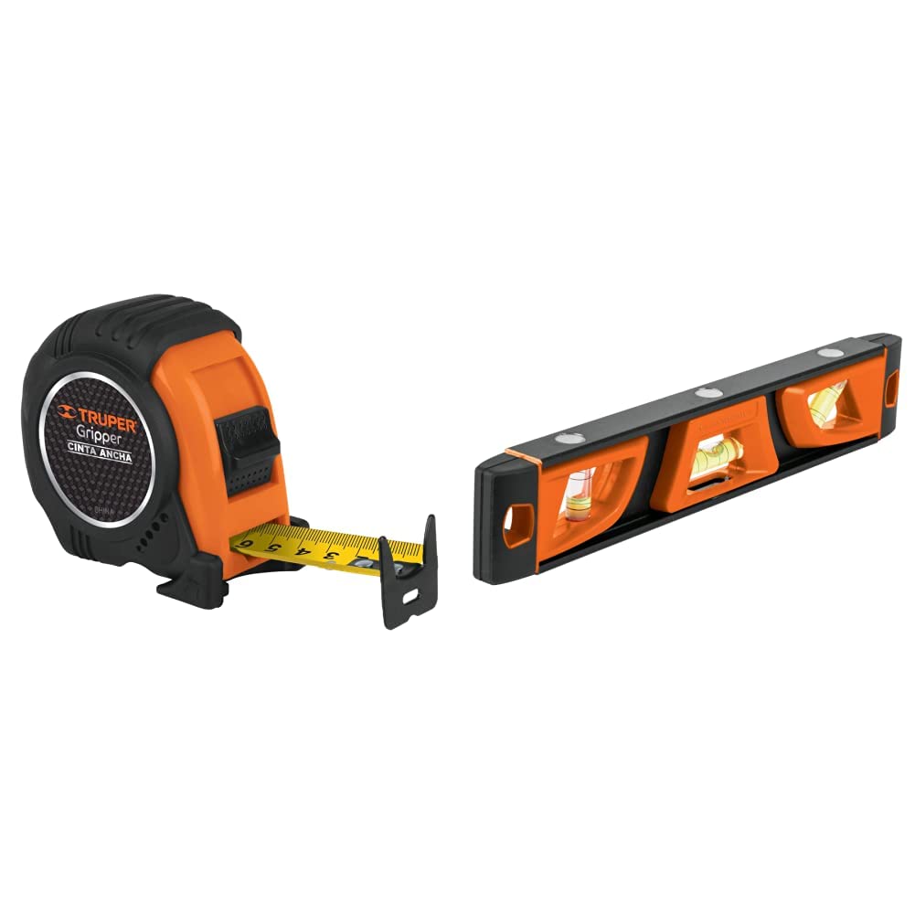 Truper Flexómetro Gripper Contra Impacto - 8 m - Flexómetro + Nivel NTX-9