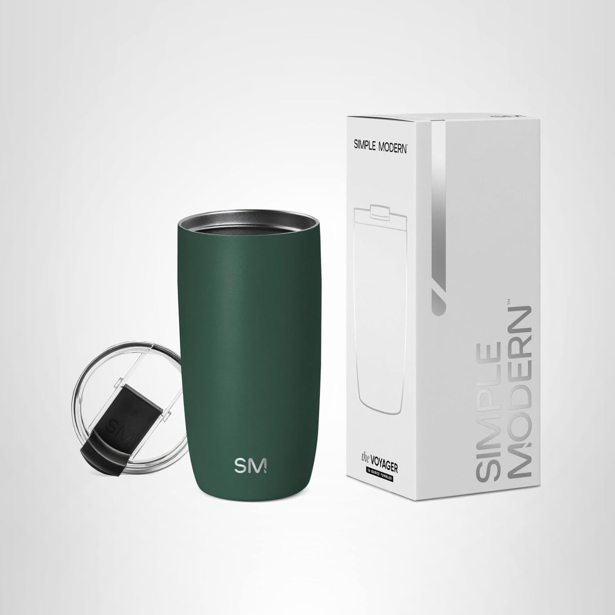 Simple Modern Voyager - Taza de Viaje con Tapa Abatible, Acero Inoxidable, Popotes Incluidos - 475ml - -Forest