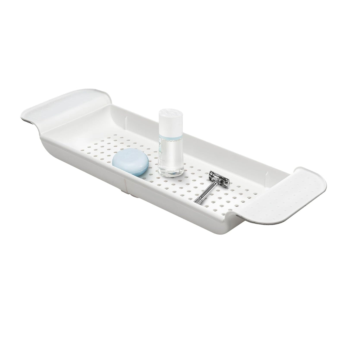 madesmart - Bandeja de baño expandible para bañeras, Ducha de plástico y Estante de baño, Blanco, Organizador de baño Multifuncional para Tina, Color Blanco