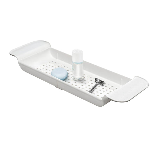 madesmart - Bandeja de baño expandible para bañeras, Ducha de plástico y Estante de baño, Blanco, Organizador de baño Multifuncional para Tina, Color Blanco