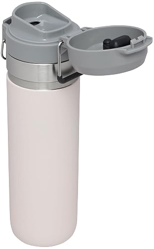 Stanley Quick Flip GO - Botella de agua de 24 onzas, tapa de botón a presión, a prueba de fugas y plegable para viajes y deportes, acero inoxidable aislado, sin BPA, cuarzo rosa