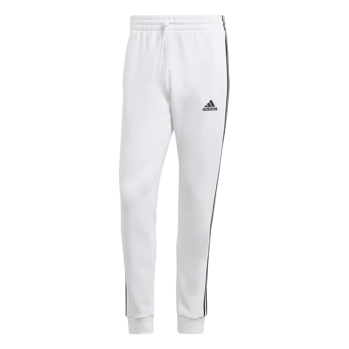 Adidas Essentials - Pantalones de Forro Polar con 3 Rayas y puños cónicos Pantalón Deportivo para Hombre - Blanco - Negro - M Alto