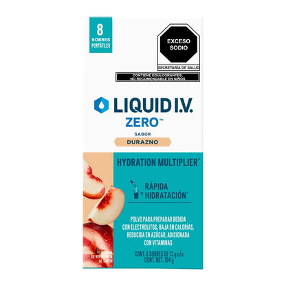 LIQUID I.V. Zero Electrolitos y Vitaminas en Polvo para preparar Bebida Hidratante sabor Durazno, 8 Sobres