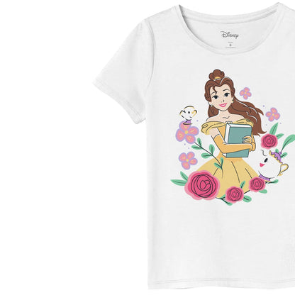 Disney Princesas Bella Playera Estampada para Niñas, Blanco