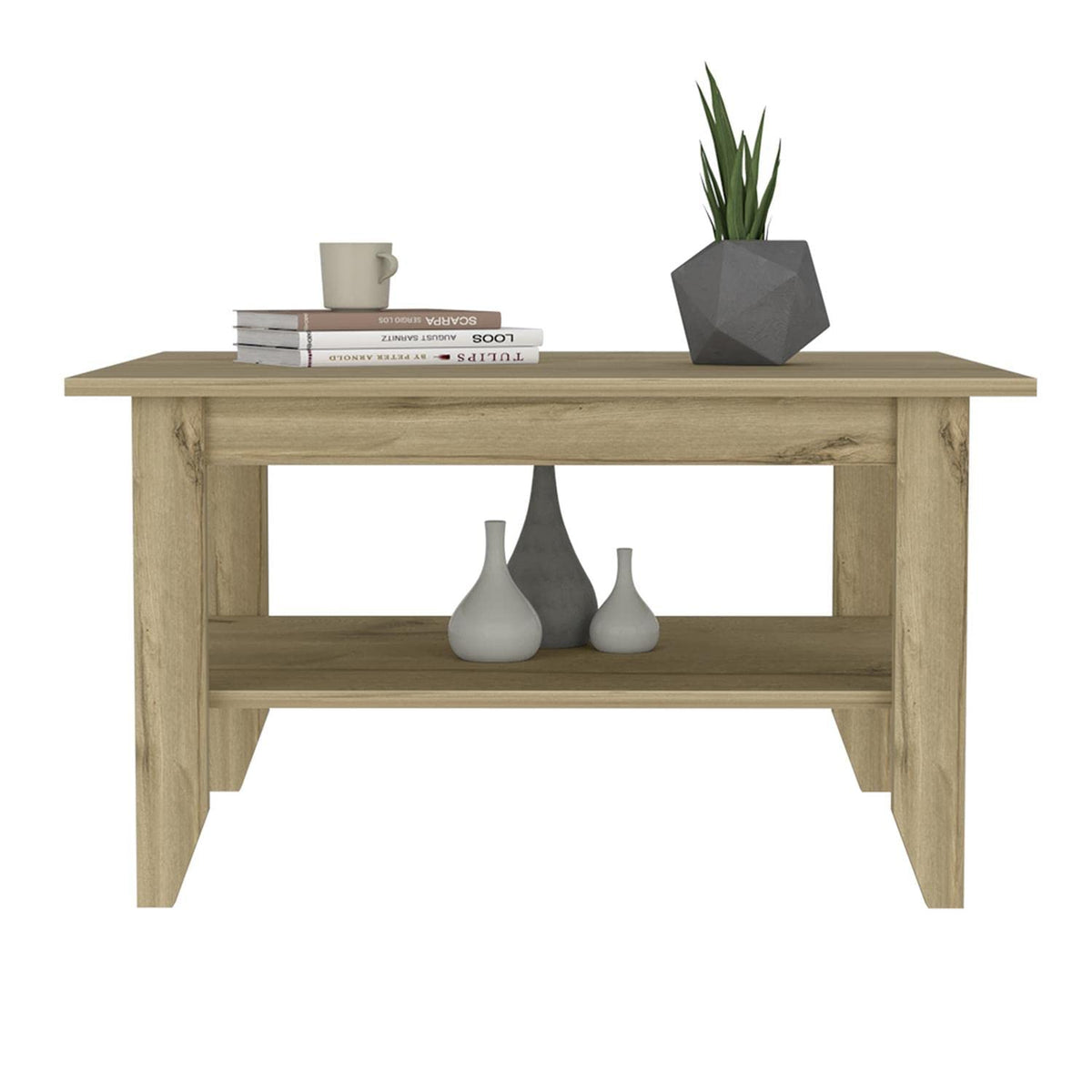 Espacio Klik Mesa de Centro Essential armable, Color Duna, Dimensiones 80 Largo X 70 Ancho X 45 Alto cm, Estilo contemporáneo, con un entrepaño
