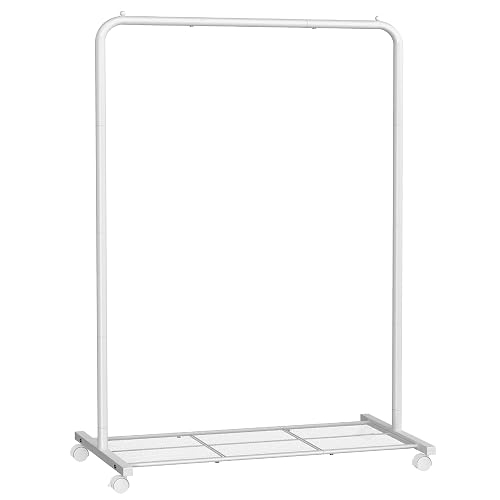 SONGMICS Perchero Burro con Ruedas, Perchero de Ropa, 40.5 x 91 x 158 cm, Estante de Malla Densa, 2 Frenos, Marco de Acero, Blanco MHSR025W01