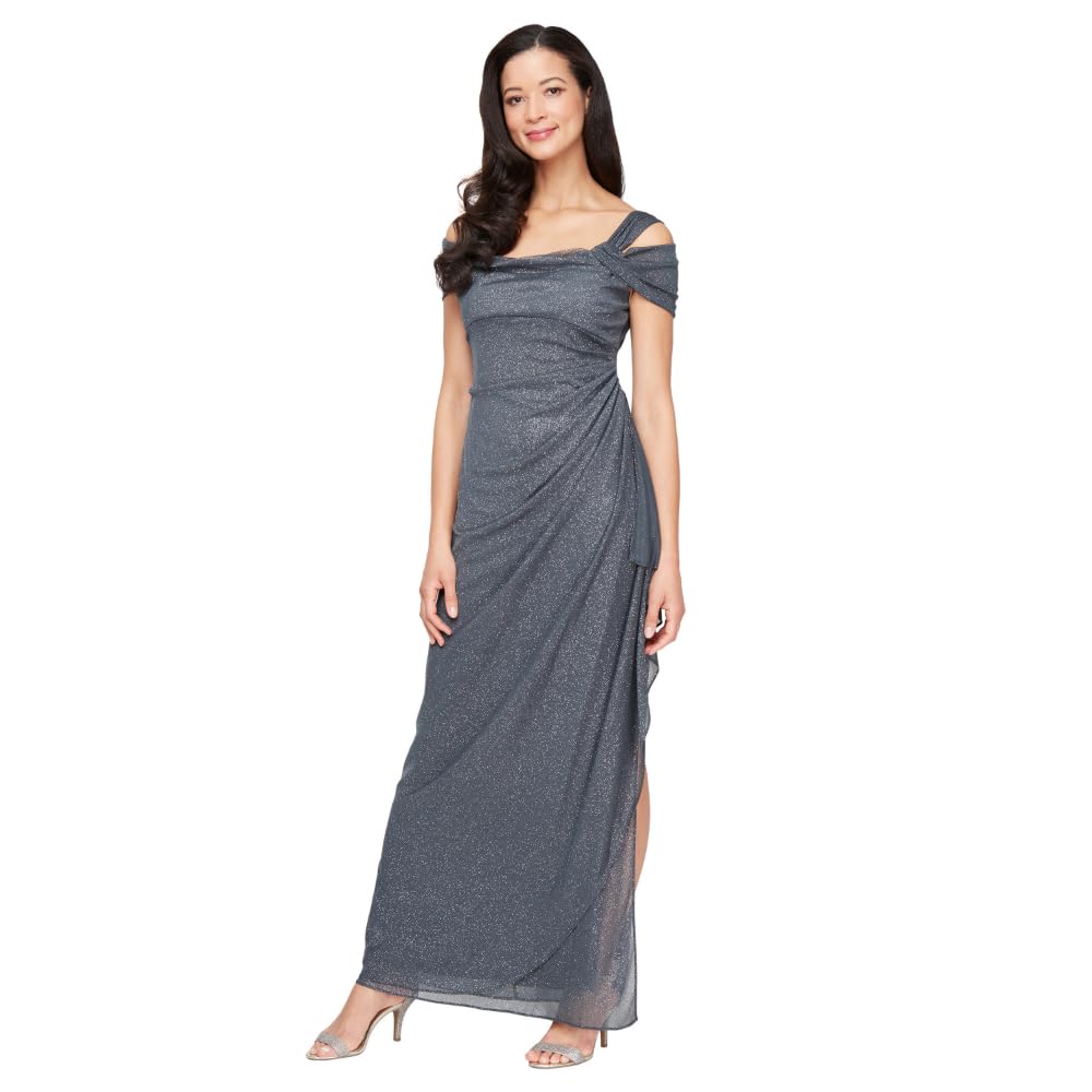 Alex Evenings Vestido Largo Hombros Descubiertos para Mujer - 6 Petite - humo, (Smoke Glitter)