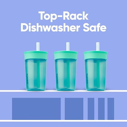 Owala - Vaso de plástico sin BPA para niños con popote flexible resistente a derrames, fácil de limpiar, botella de agua para niños, ideal para viajes, apto para lavaplatos, 15 onzas, verde azulado y