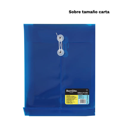 Barrilito Sobre de Plástico Vertical con Hilo, Tamaño Carta, Colores Surtidos. 12 pzas. 115A4V