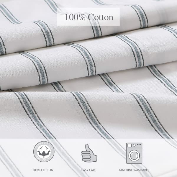 Stone Cottage, Cottage, Trenton Stripe, Doble, 1 | 100% percal de algodón, sábana bajera de bolsillo profundo, tamaño matrimonial, sábana encimera y fundas de almohada