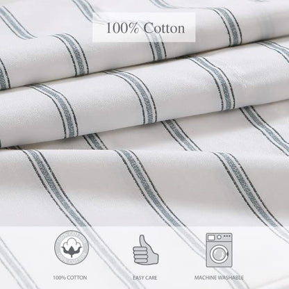 Stone Cottage, Cottage, Trenton Stripe, Doble, 1 | 100% percal de algodón, sábana bajera de bolsillo profundo, tamaño matrimonial, sábana encimera y fundas de almohada