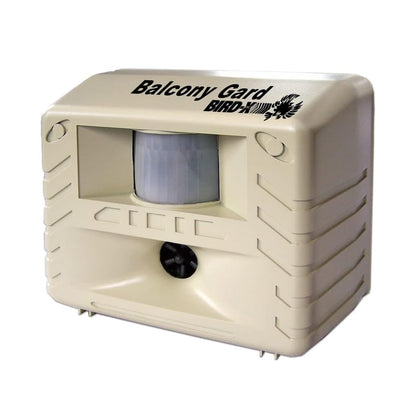 Bird-X Balcón Gard, preventor ultrasónico de pájaros, señuelo para pájaros al aire última intervensión con sensor de movimiento, fácil de instalar, cubre hasta 900 m2 Pies, frecuencia de 15 a 25 kHz,