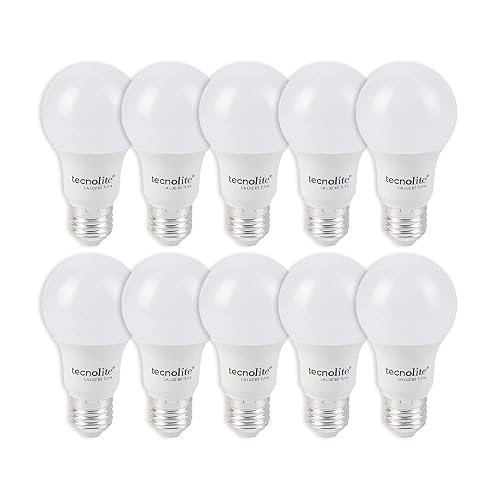Tecnolite - Paquete de 10 Focos LED A19 8.5 Watts, 800 Lumens, 6500 K Luz de Día, Ahorrador de Energía, Base E27, No atenuables