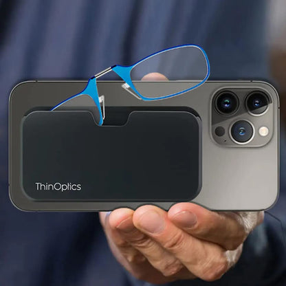 ThinOPTICS Reading Glasses on your Phone, Universal Pod Black Case , +2.50 Blue Glasses