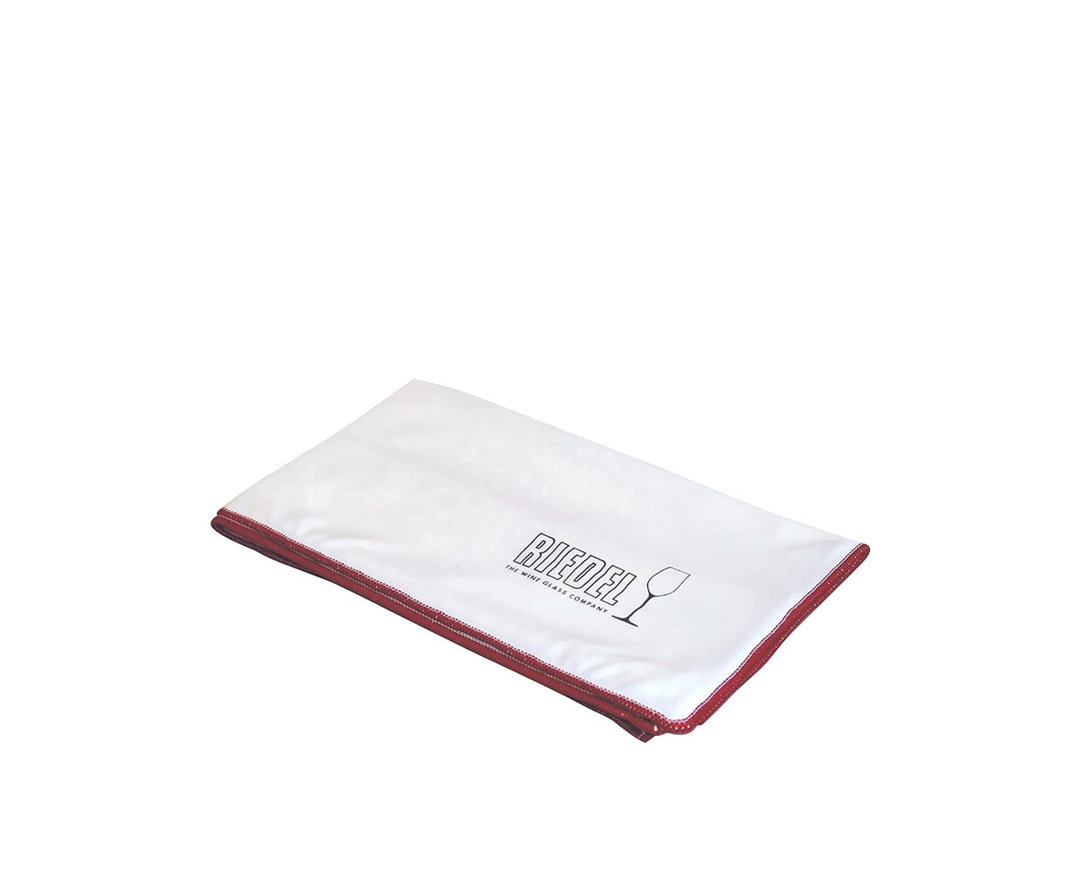 Riedel Microfibra - para limpieza de copas | Blanco con borde borgoña, 69,9 x 50,8 cm, pulidor sin rayaduras