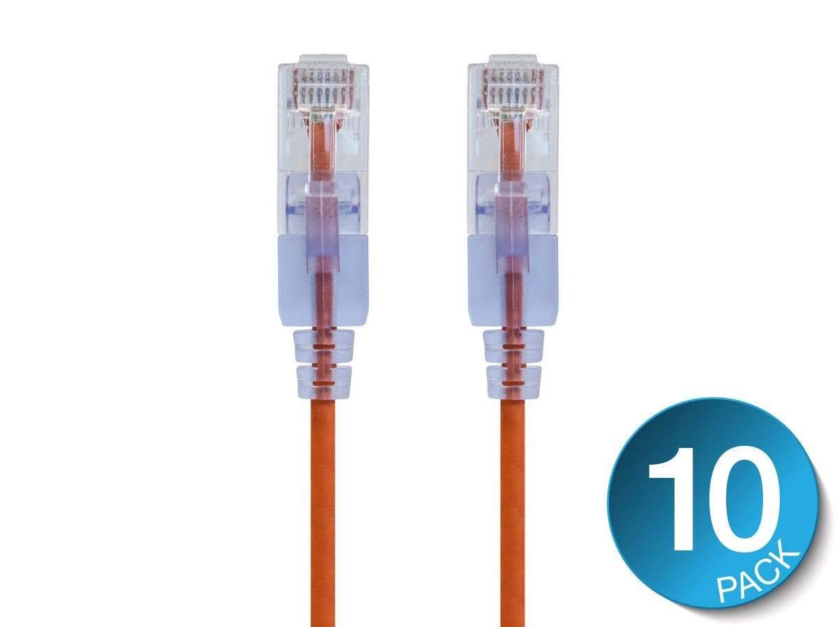 Monoprice SlimRun Cable de Conexión Ethernet Cat6A, 10 Gbit/s - Naranja - 5 pies - Paquete de 10