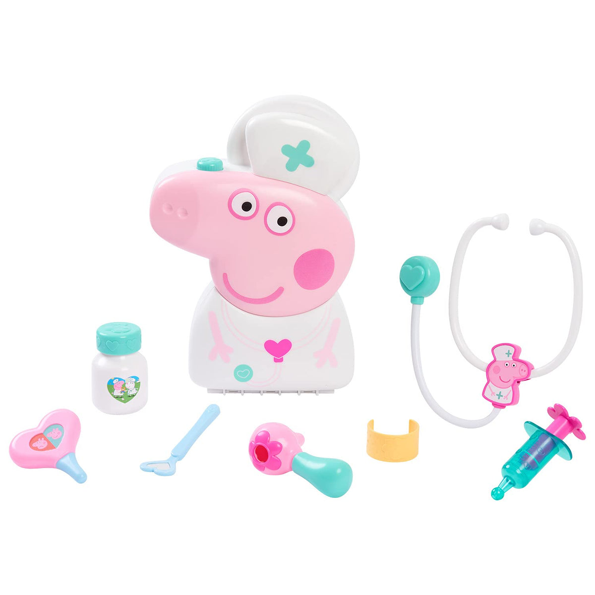 Peppa Pig Just Play - Juego de Fundas de chequeo con asa de Transporte, Kit médico de 8 Piezas para niños con Estetoscopio, Color Rosa