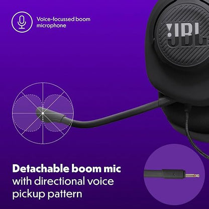 JBL Quantum 100M2 - Audífonos alambricos integrales para Gaming con Cable y micrófono Extraible con opción de silenciar - Negro