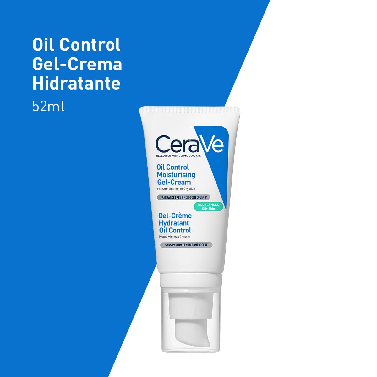 CeraVe Oil Control Gel-Crema Hidratante y Matificante para Piel Grasa 52ml | Hidrata y Controla el Brillo hasta por 8 Horas, con Ácido Hialurónico