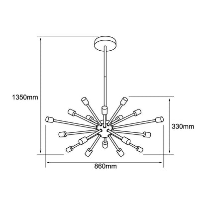 Tecnolite Lámpara Colgante de Metal 1.35 m de Altura, Potencia Máx. 1,080 W, 18 Bases E27, No incluye focos