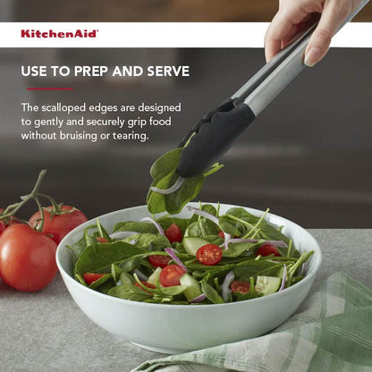 KitchenAid KO094OHOBA Pinzas gourmet de acero inoxidable, 10.83 pulgadas, ónix negro