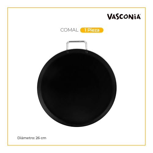 Vasconia - Comal Redondo Básicos Hecho 100% de Aluminio con Antiadherente de Alto Rendimiento, 26 cm, Color Rojo