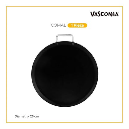 Vasconia - Comal Redondo Básicos Hecho 100% de Aluminio con Antiadherente de Alto Rendimiento, 26 cm, Color Rojo