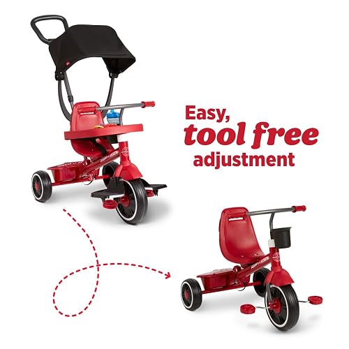 Bicicleta para niños pequeños, Triciclo para niños de 2 a 4 años, Juguete de bebé, Volante de Radio 4 en 1 Stroll 'N Trike, para Edades de 1 a 5 años, Rojo (Exclusivo de )