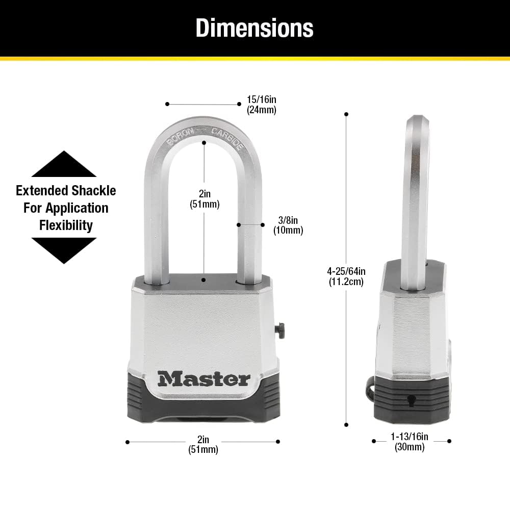 Master Lock M176XDLH Candado de Combinación Resistente a la Intemperie | Establece tu propio candado de combinación de 4 dígitos con cuerpo de zinc de 2 pulgadas de ancho, grillete extendido de