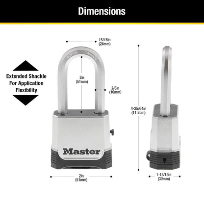 Master Lock M176XDLH Candado de Combinación Resistente a la Intemperie | Establece tu propio candado de combinación de 4 dígitos con cuerpo de zinc de 2 pulgadas de ancho, grillete extendido de