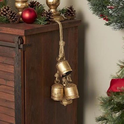 Deco 79 Campanas Decorativas de Metal rústico, 4 x 3 x 29 Pulgadas, Dorado
