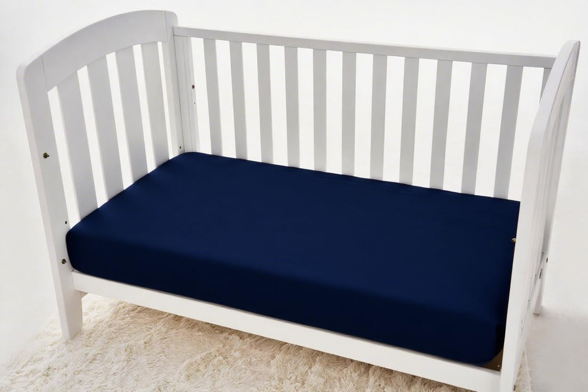 American Baby Company - Juego de 2 sábanas bajeras para cuna de 28 x 52 pulgadas, 100% poliéster microfibra ultrasuave, gris/azul marino, para niños y niñas, se adapta a colchones de cuna y cama para
