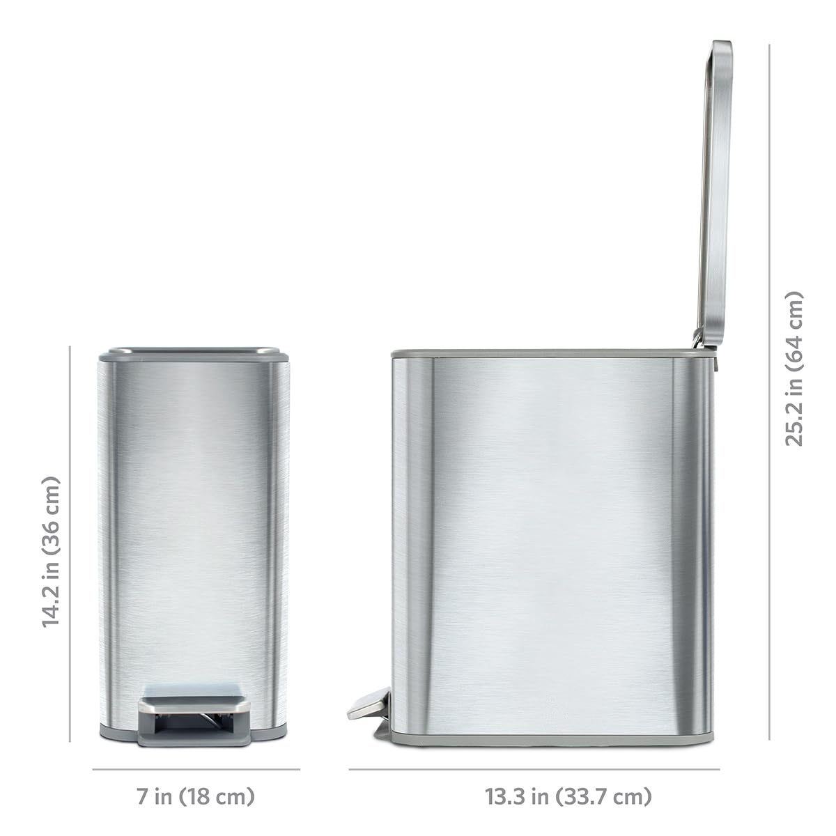 Glad - cubeta de basura delgado para baño, cubeta de basura pequeño con tapa de cierre suave y pedal de pie | Cesta de basura estrecha de níquel cepillado con cubeta interior extraíble, 2.6 galones