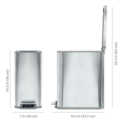 Glad - cubeta de basura delgado para baño, cubeta de basura pequeño con tapa de cierre suave y pedal de pie | Cesta de basura estrecha de níquel cepillado con cubeta interior extraíble, 2.6 galones