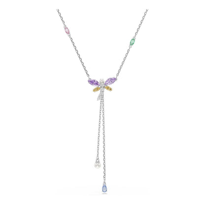 Swarovski x Ariana Grande Colección Oficial de Libélula Motif Jewelry Collection, Broche, Collar con colgante, arete, piedras multicolores de corte mixto, acabado rodio