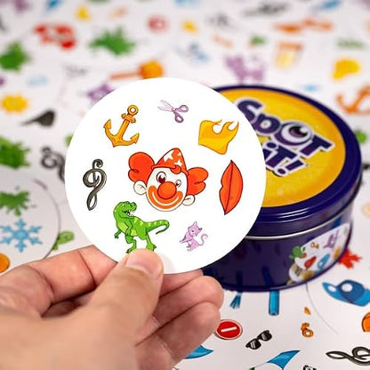 Asmodee Spot It! Juego de Cartas clásico (actualización 2024) – Pocket Eco Edition, Juego de percepción Visual 5 en 1 para Reflejos rápidos y diversión Familiar, Edades de 6 años, 2 a 8 Jugadores