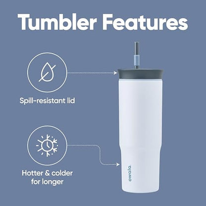 Owala Vaso de viaje de acero inoxidable de triple capa aislada con tapa resistente a derrames, popote y asa, libre de BPA, 40 oz, Gris/Azul (El Gran Azul)