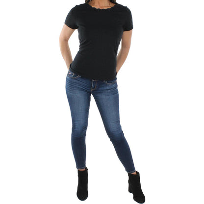 Anne Klein Camiseta de algodón de Manga Corta con Cuello Festoneado Camiseta para Mujer