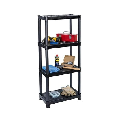 Italhome Rack de Plástico 4 Niveles, Estante Organizador Multiusos para Cocina, Garaje u Oficina, Resistente hasta 100 kg, Ahorro de Espacio, Color Negro