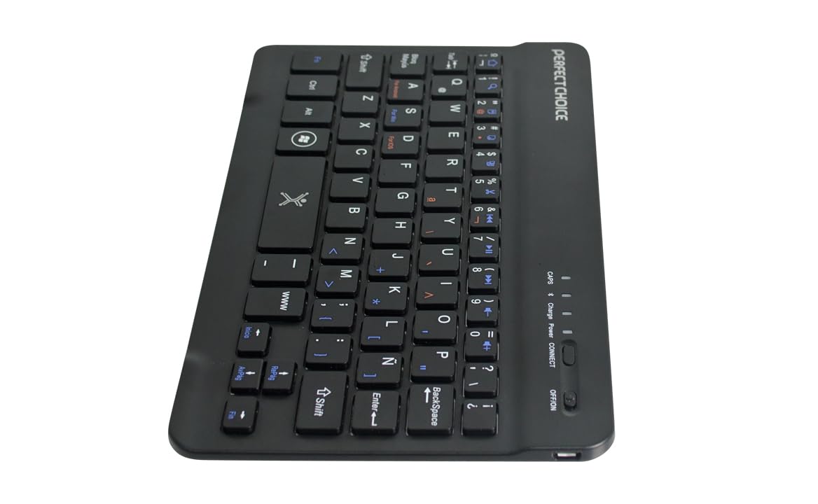 Perfect Choice Mini Teclado Bluetooth Universal para ¡Os, Android y Windows, Teclas Tijera, Duración de Carga de hasta 60 Horas