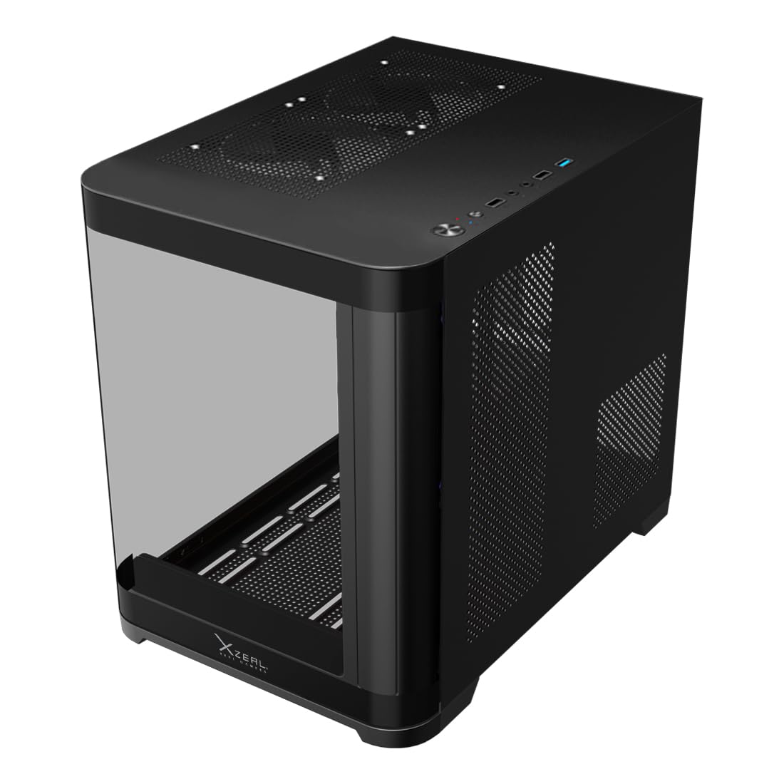 Gabinete Curvo Xzeal M-ATX/ITX 2X USB 2.0 + 1x USB 3.0 + 3.5 mm + 3 Ventiladores RGB Negro