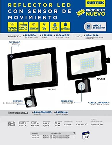 Surtek RFLA30 Surtek Reflector con sensor de movimiento 30 W, pack of/paquete de 1