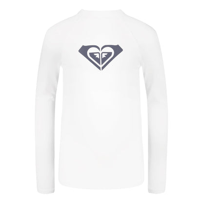 Roxy Long Sleeve Whole Hearted Rashguard Shirt, UPF 50+ Sun Protection, Quick Dry Camisa de protección de Sarpullido Niñas - 12-14 - Blanco