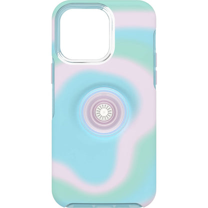 OtterBox - Carcasa Transparente para iPhone 14 Pro MAX Otter + Pop Symmetry Series – Aura Brillante (Rosa), PopSockets Integrados, Delgada, amigable con el Bolsillo, Bordes elevados Que protegen la
