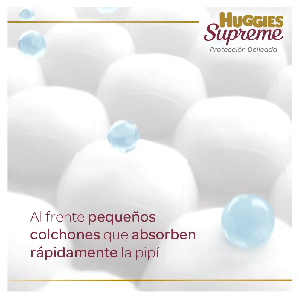 Pañal Huggies Supreme, unisex con 40 pzs, etapa Recién Nacido, para bebés de hasta 3.5 kg. Único clinica y dermatologicamente probado