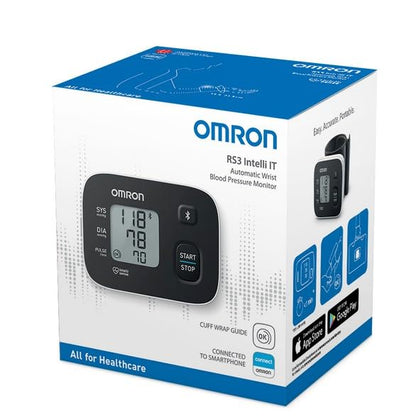 OMRON RS3 Baumanómetro de Muñeca, Bluetooth y App OMRON Connect | Validado clínicamente. Bluetooth y app OMRON connect. Muñeca 13.5-21.5 cm. Memoria 30 lecturas. Guía de ajuste de brazalete.