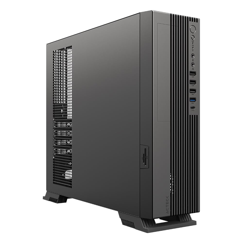 Acteck AC-943079 Gabinete Mini Torre Slim Onex GS455/Max MB Micro ATX/Fuente SFX 500 W/12.7 L/ 3X USB 2.0 + 1 USB 3.0 + 1 USB Tipo C 3.0 + 1x Mic + 1x Audio/Lector de Tarjetas SD/Full Metalico