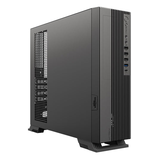 Acteck AC-943079 Gabinete Mini Torre Slim Onex GS455/Max MB Micro ATX/Fuente SFX 500 W/12.7 L/ 3X USB 2.0 + 1 USB 3.0 + 1 USB Tipo C 3.0 + 1x Mic + 1x Audio/Lector de Tarjetas SD/Full Metalico